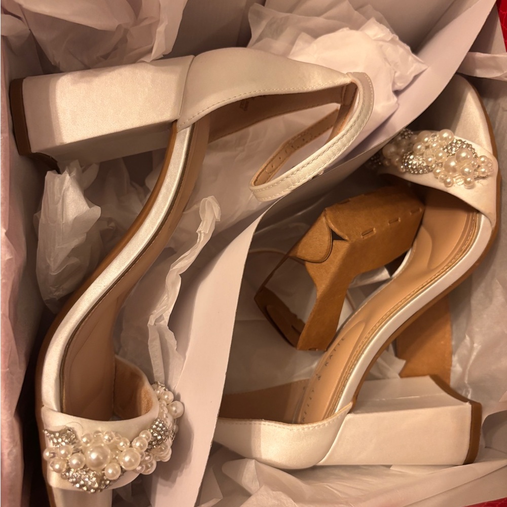 Kelly & Katie White Pearl Embellished Heels